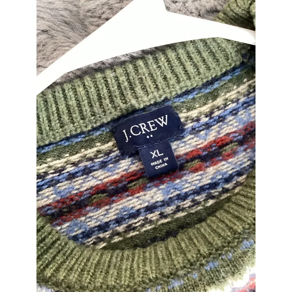 J. CREW Men's Lambswool-Blend‎ Fair Isle Crewneck Jumper Festive Green Size XL